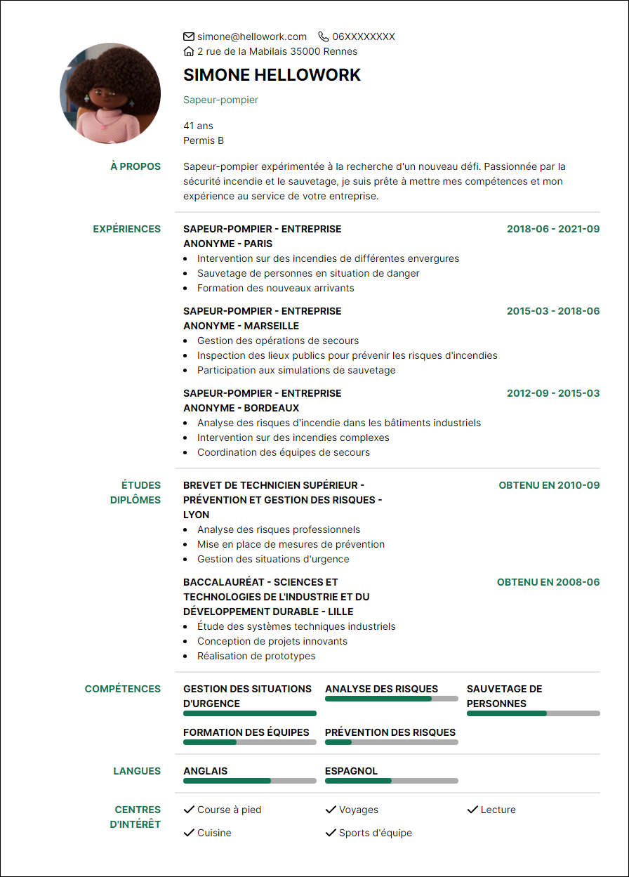 Modèle CV Sapeur-pompier Exemple CV Sapeur-pompier