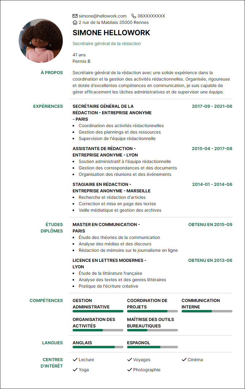 Modèle CV Secrétaire de rédaction Exemple CV Secrétaire de rédaction