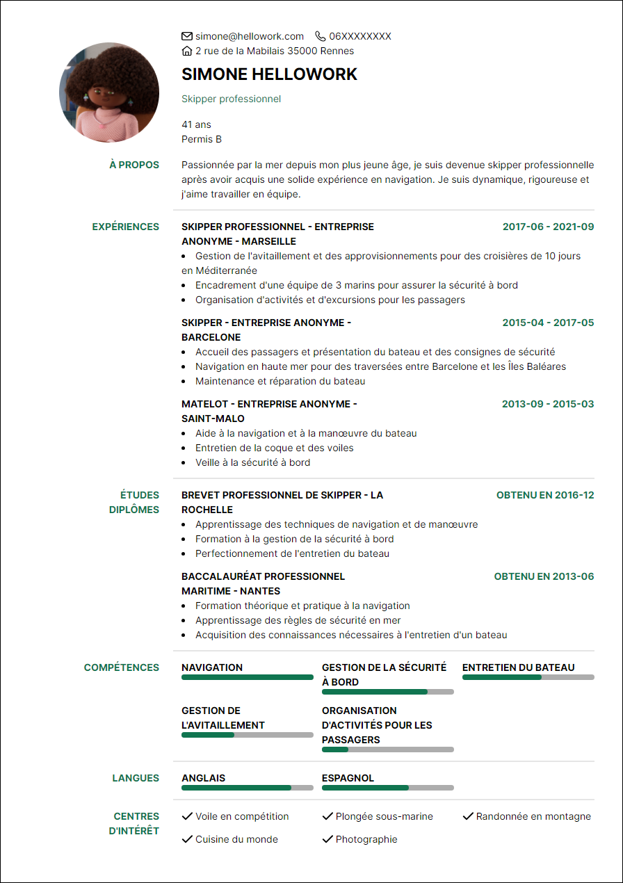Modèle CV Skipper Exemple CV Skipper