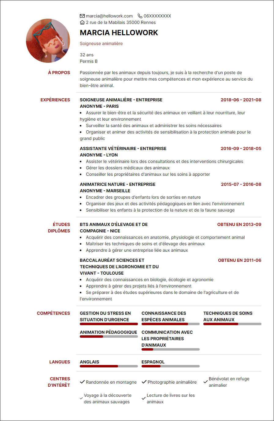 Modèle CV Soigneur animalier Exemple CV Soigneur animalier