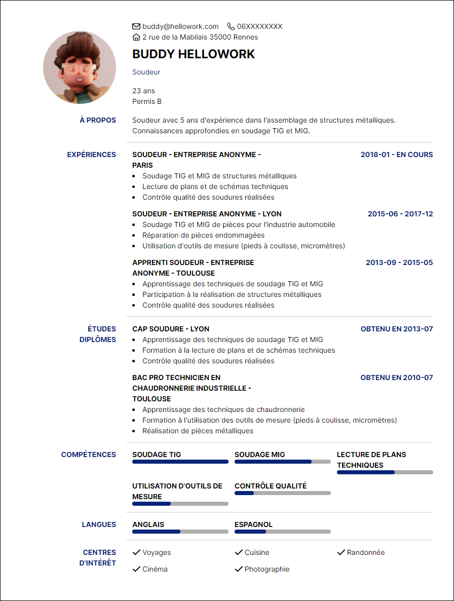 Modèle CV Soudeur Exemple CV Soudeur