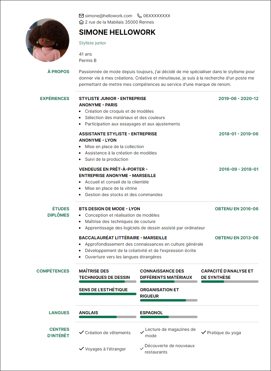 Modèle CV Styliste Exemple CV Styliste