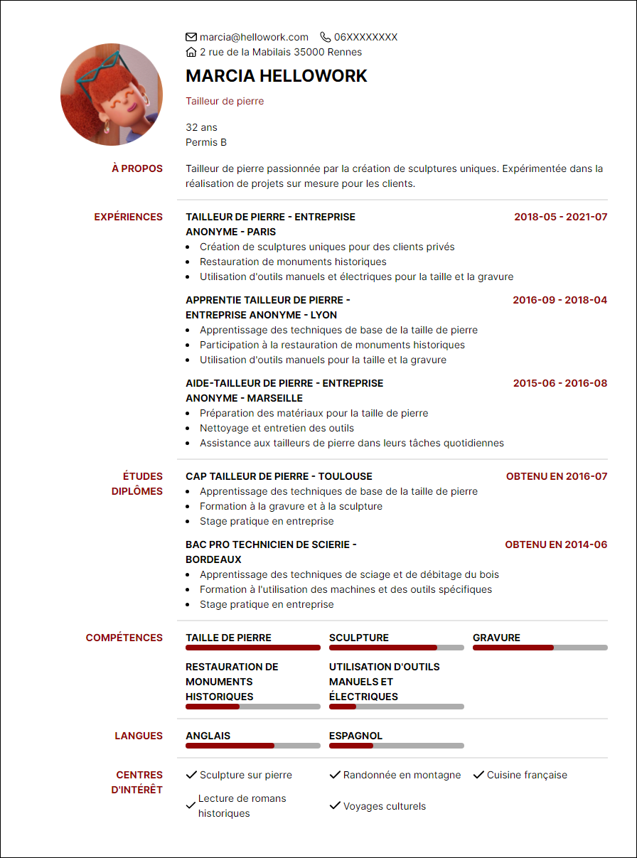 Modèle CV Tailleur de pierre Exemple CV Tailleur de pierre