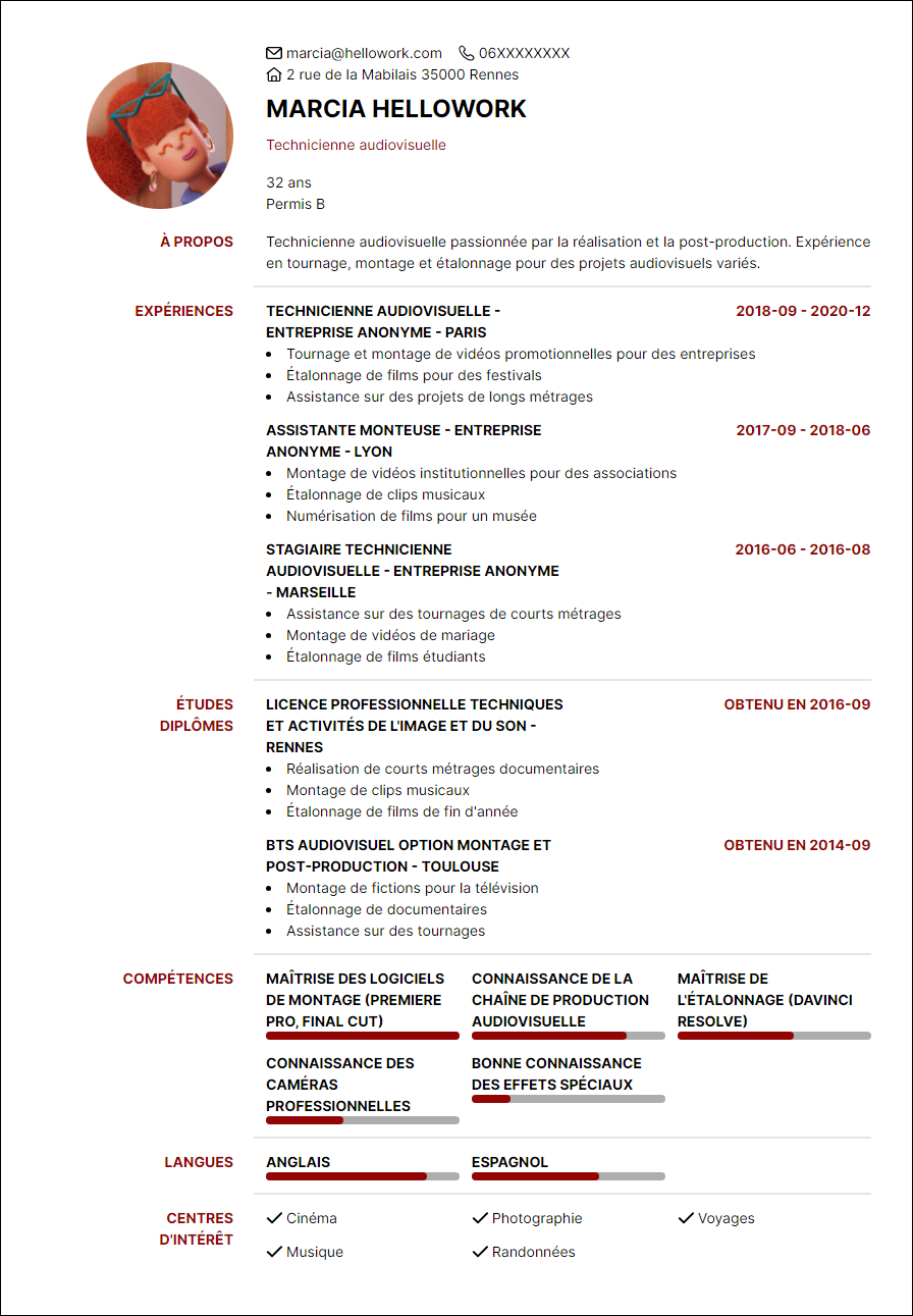 Modèle CV Technicien audiovisuel Exemple CV Technicien audiovisuel