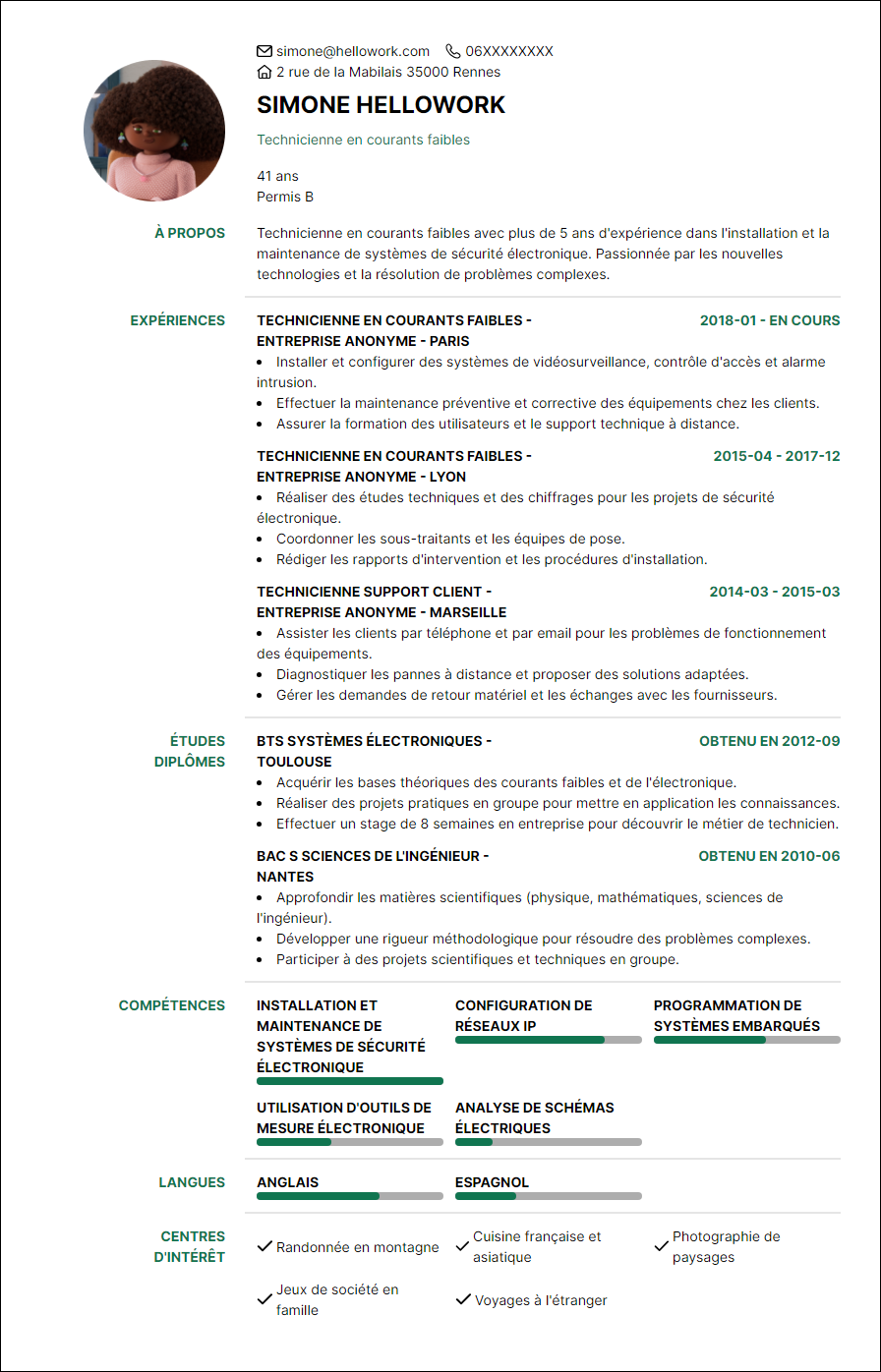 Exemple CV Technicien courant faible