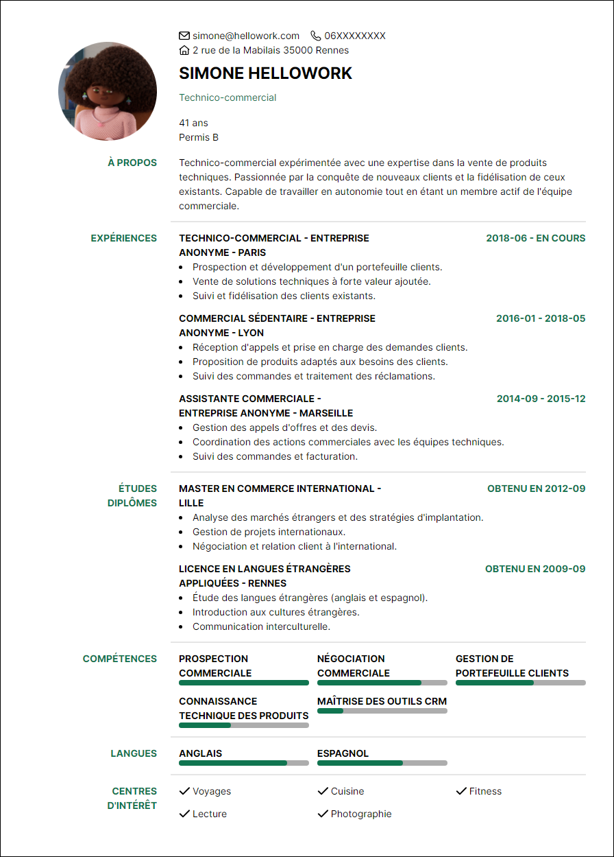 Modèle CV Technico-commercial Exemple CV Technico-commercial