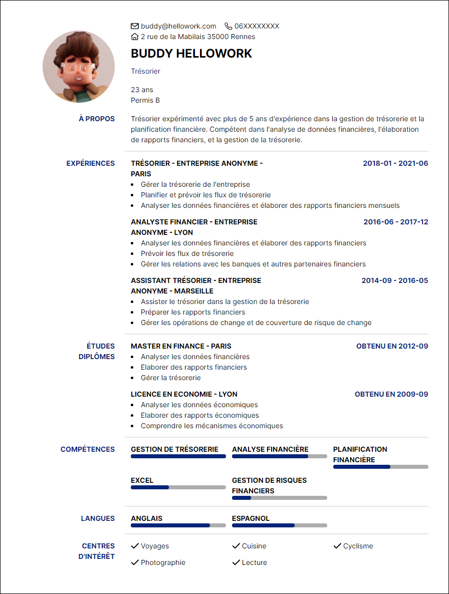 Modèle CV Trésorier Exemple CV Trésorier