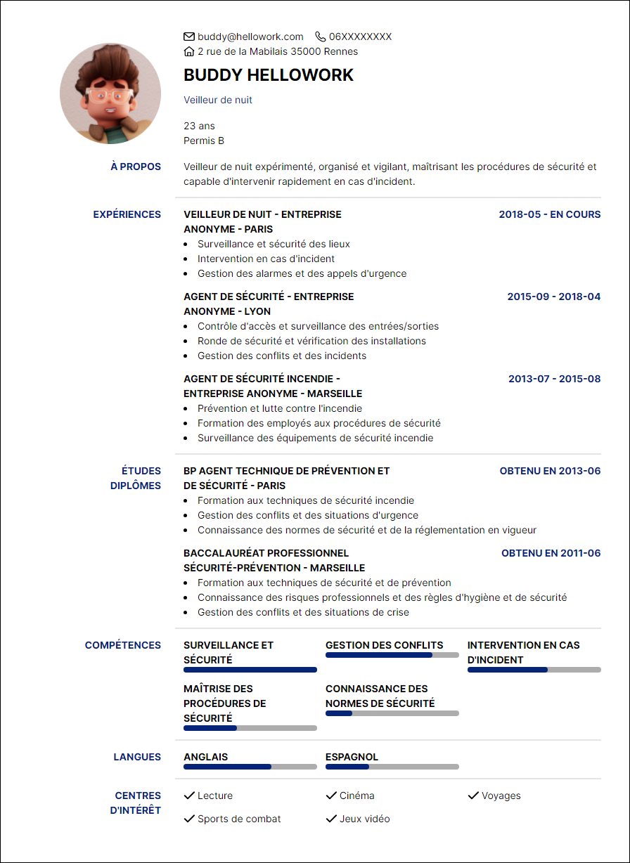 Modèle CV Veilleur de nuit Exemple CV Veilleur de nuit