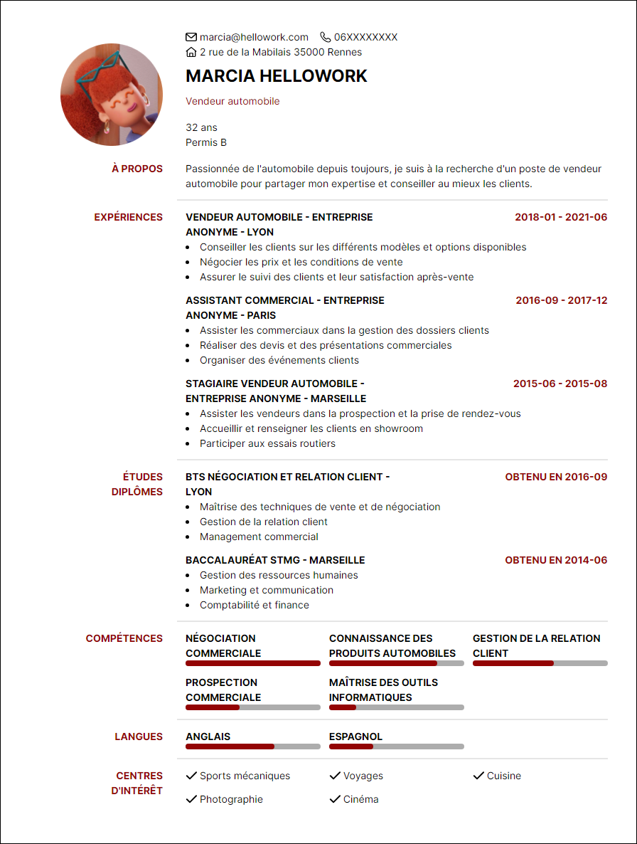 Modèle CV Vendeur automobile Exemple CV Vendeur automobile