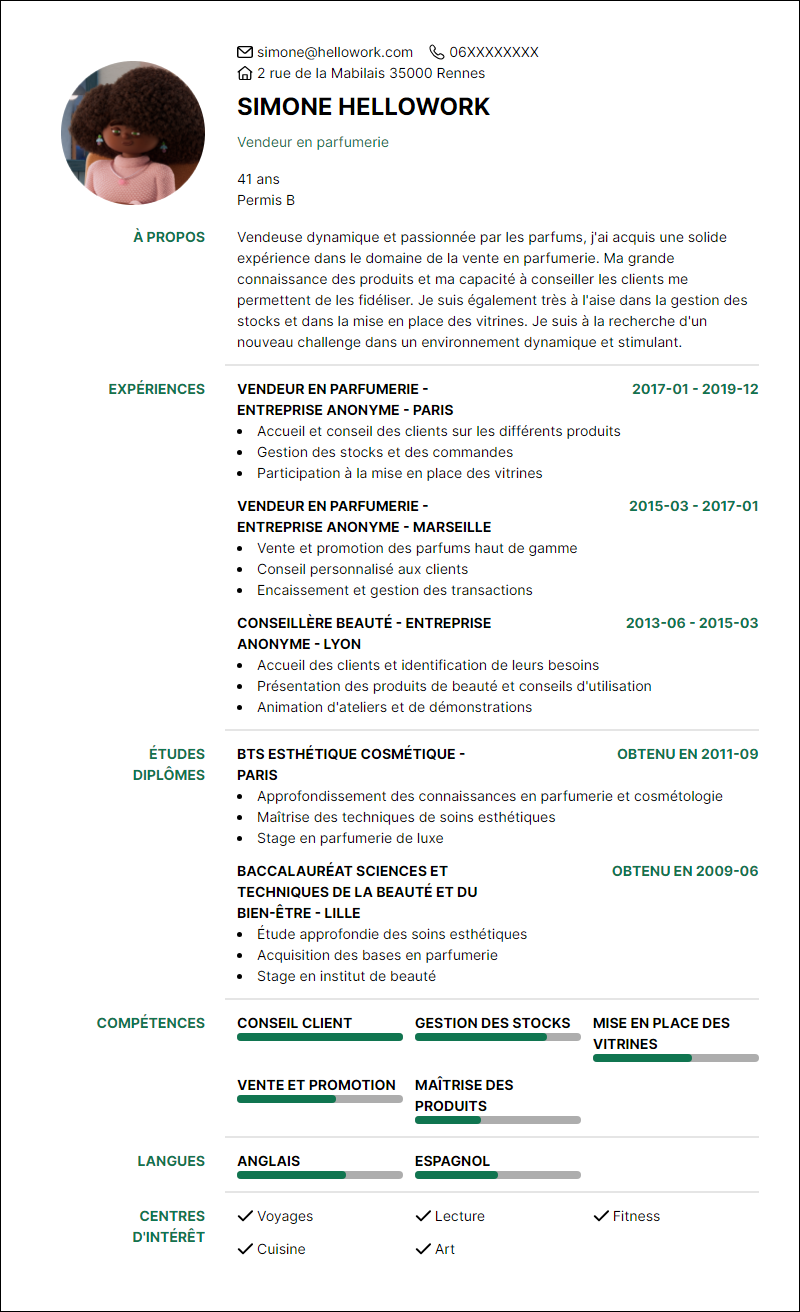 Modèle CV Conseillère beauté Exemple CV Conseillère beauté