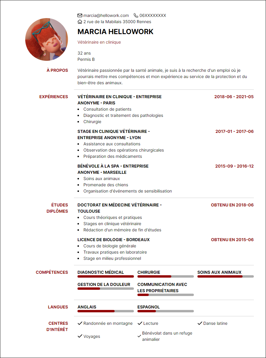 Modèle CV Vétérinaire Exemple CV Vétérinaire