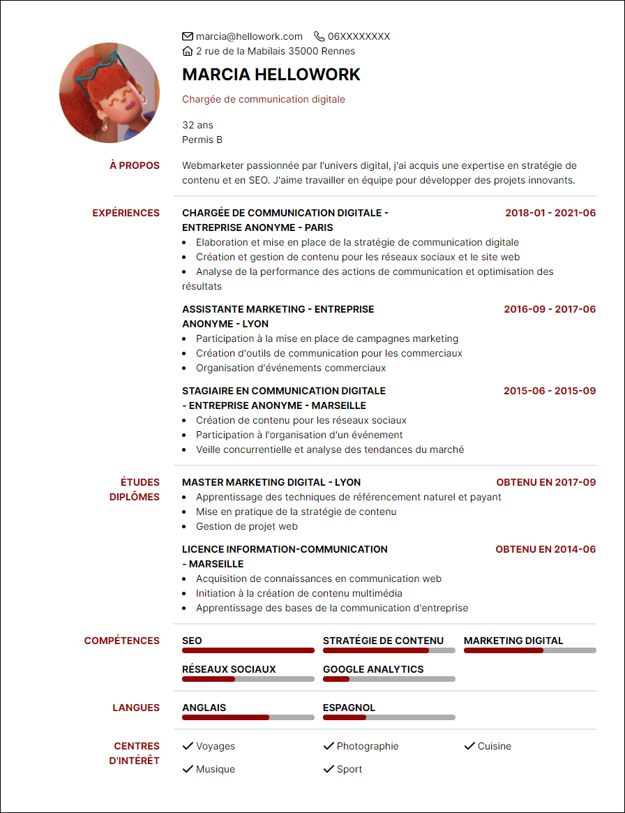 Modèle CV Webmarketer Exemple CV Webmarketer