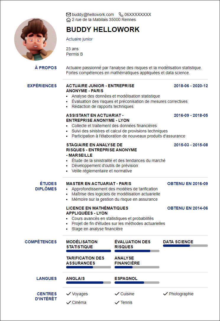 Modèle CV Actuariat Exemple CV Actuariat