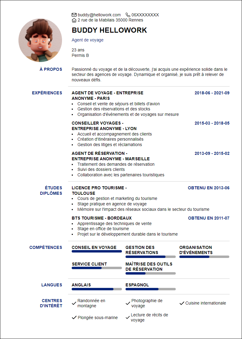 Modèle CV Agence de voyage Exemple CV Agence de voyage