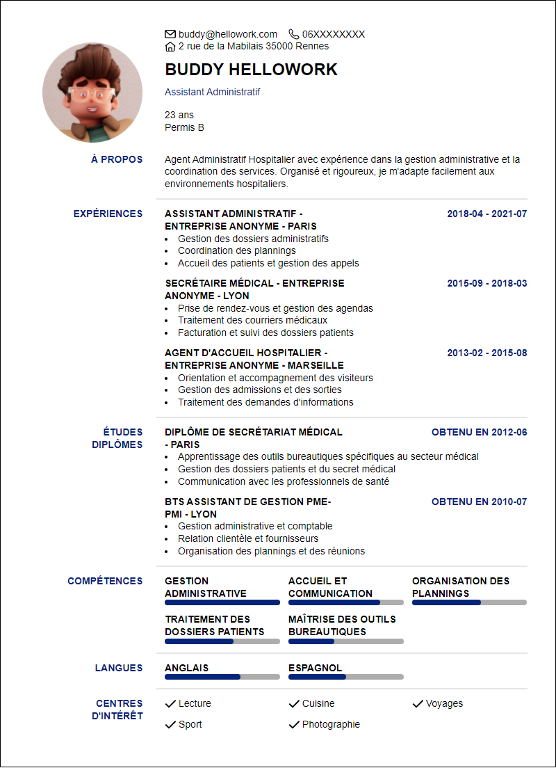 Modèle CV Agent Administratif Hospitalier Exemple CV Agent Administratif Hospitalier