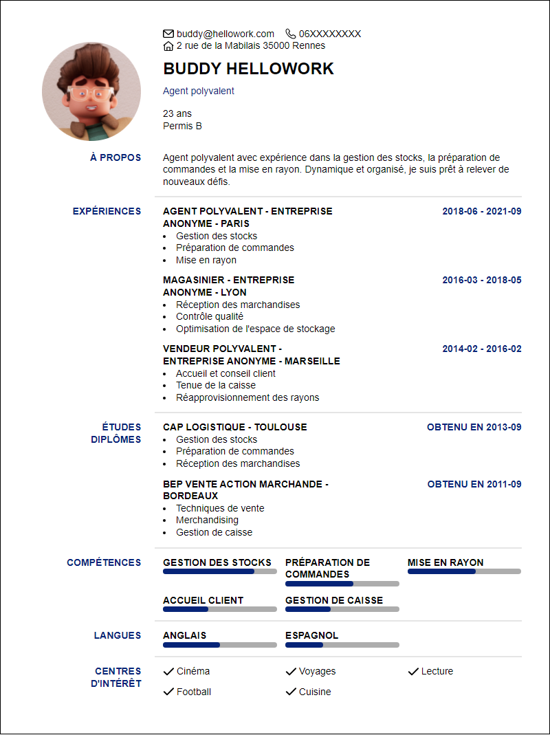 Modèle CV Agent polyvalent Exemple CV Agent polyvalent