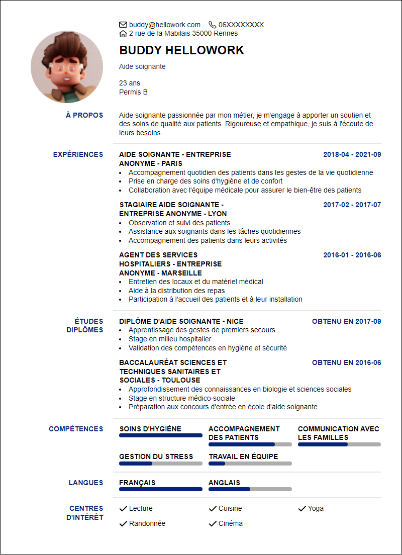 Modèle CV Aide soignante hopital Exemple CV Aide soignante hopital