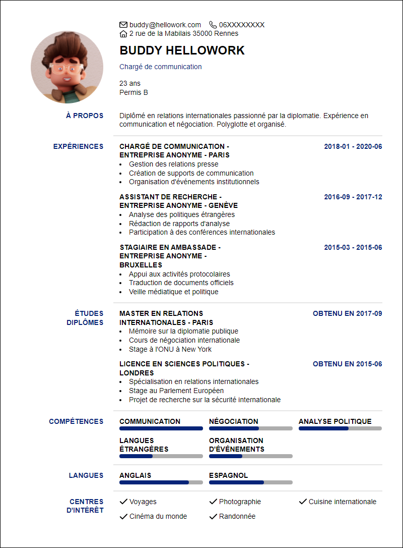 Modèle CV Ambassade Exemple CV Ambassade