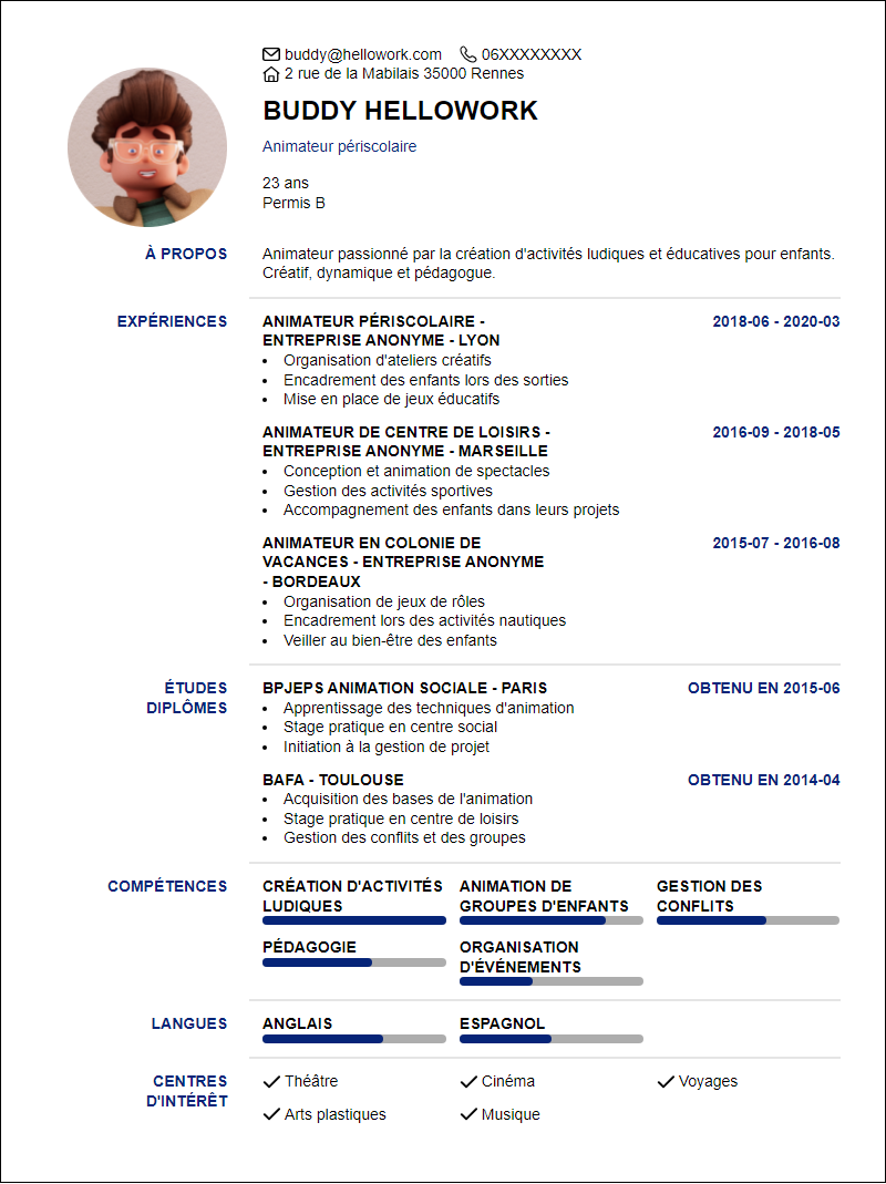Modèle CV Animateur Exemple CV Animateur