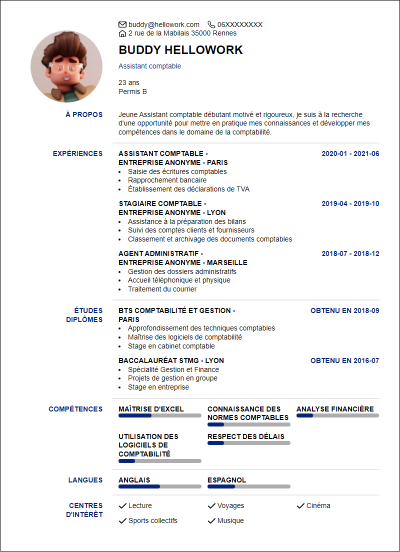 Modèle CV Assistant comptable debutant Exemple CV Assistant comptable debutant
