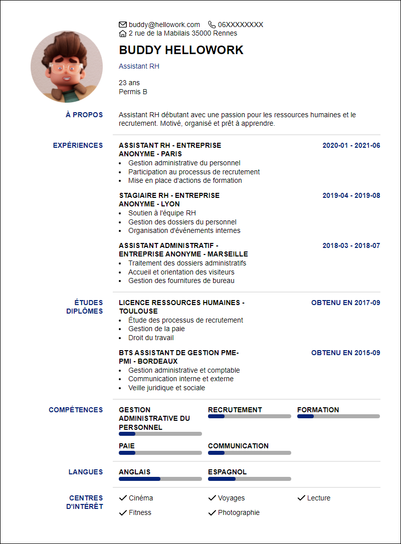 Modèle CV Assistant Rh Debutant Exemple CV Assistant Rh Debutant
