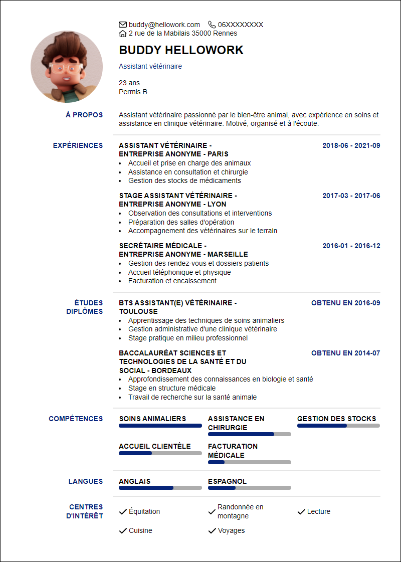 Modèle CV Assistante Veterinaire Exemple CV Assistante Veterinaire