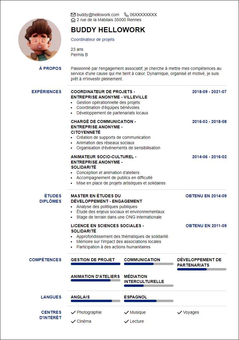 Modèle CV Associatif Exemple CV Associatif