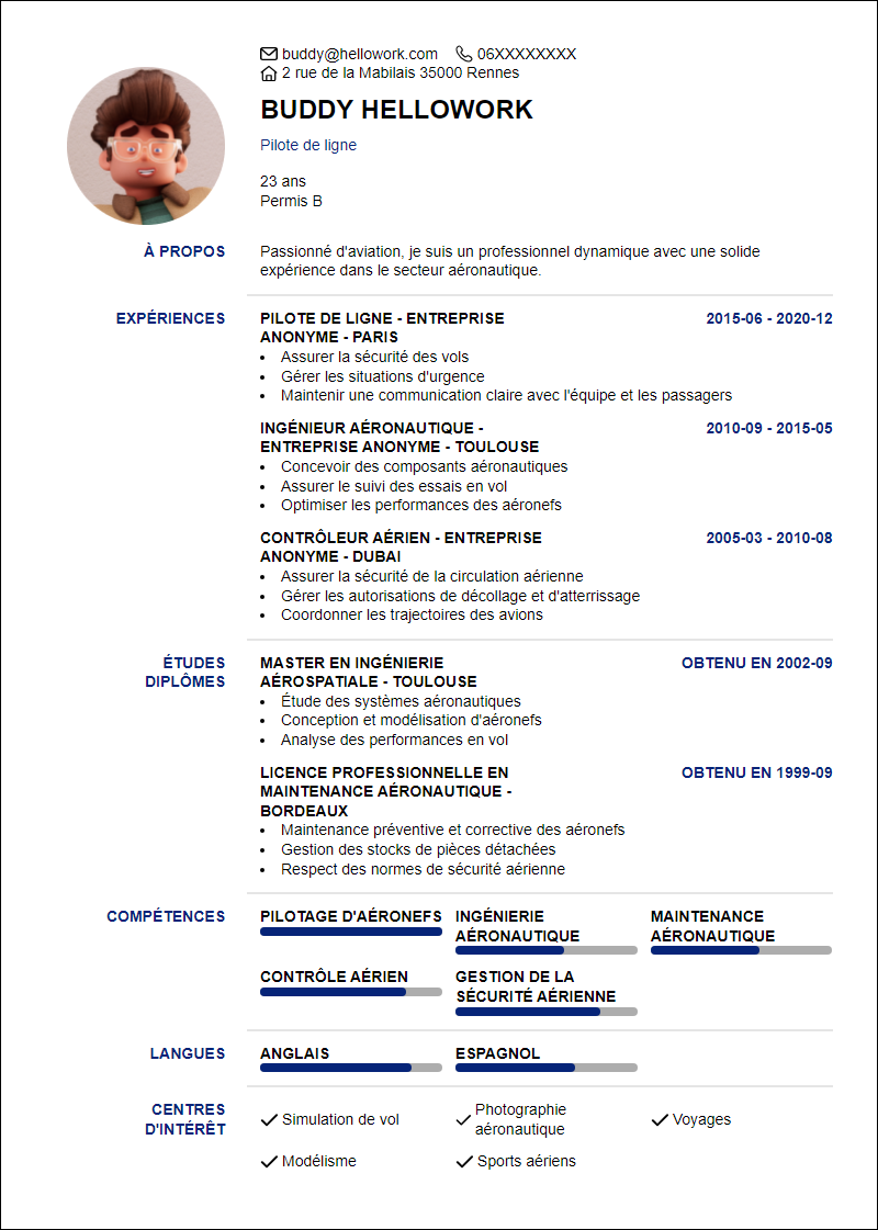 Modèle CV Aviation Exemple CV Aviation