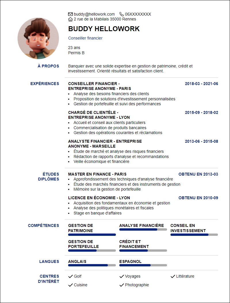 Modèle CV Banquier Exemple CV Banquier