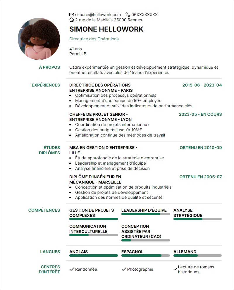 Modèle CV Cadre Exemple CV Cadre