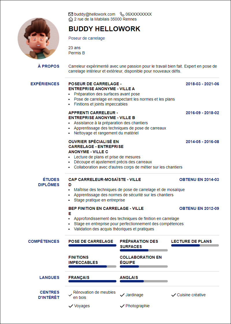 Modèle CV Carrelage Exemple CV Carrelage
