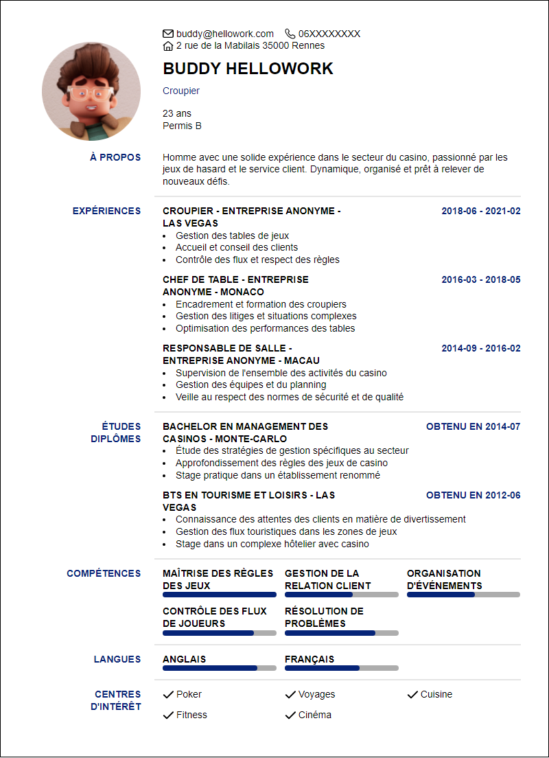 Modèle CV Casino Exemple CV Casino