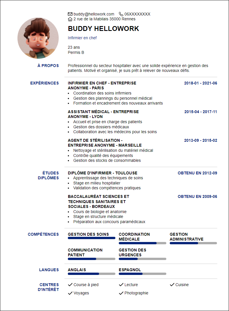 Modèle CV Centre hospitalier Exemple CV Centre hospitalier