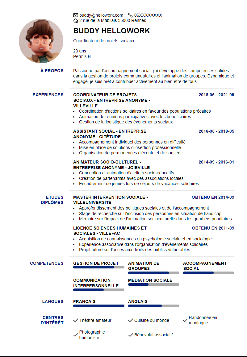Modèle CV Centre social Exemple CV Centre social