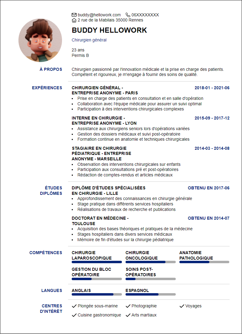 Modèle CV Chirurgie Exemple CV Chirurgie