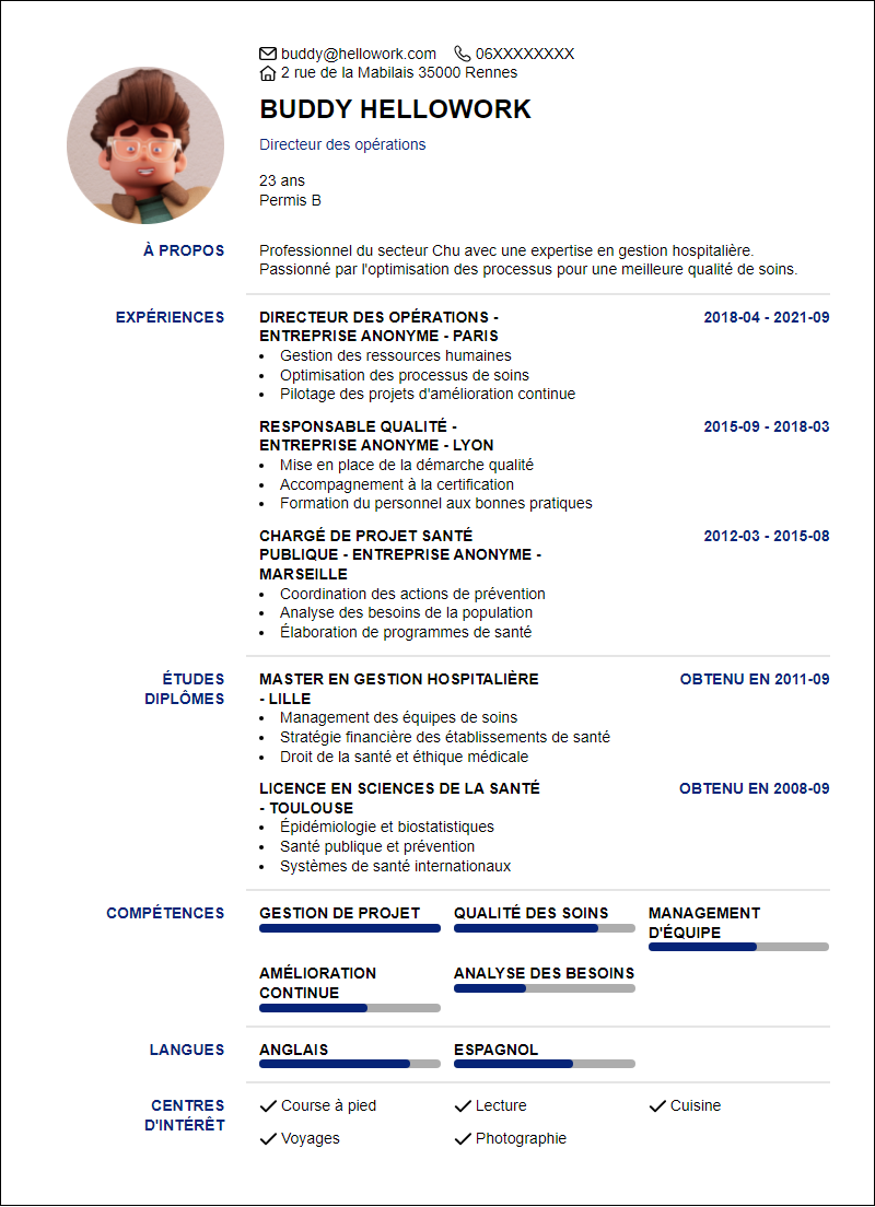 Modèle CV Chu Exemple CV Chu