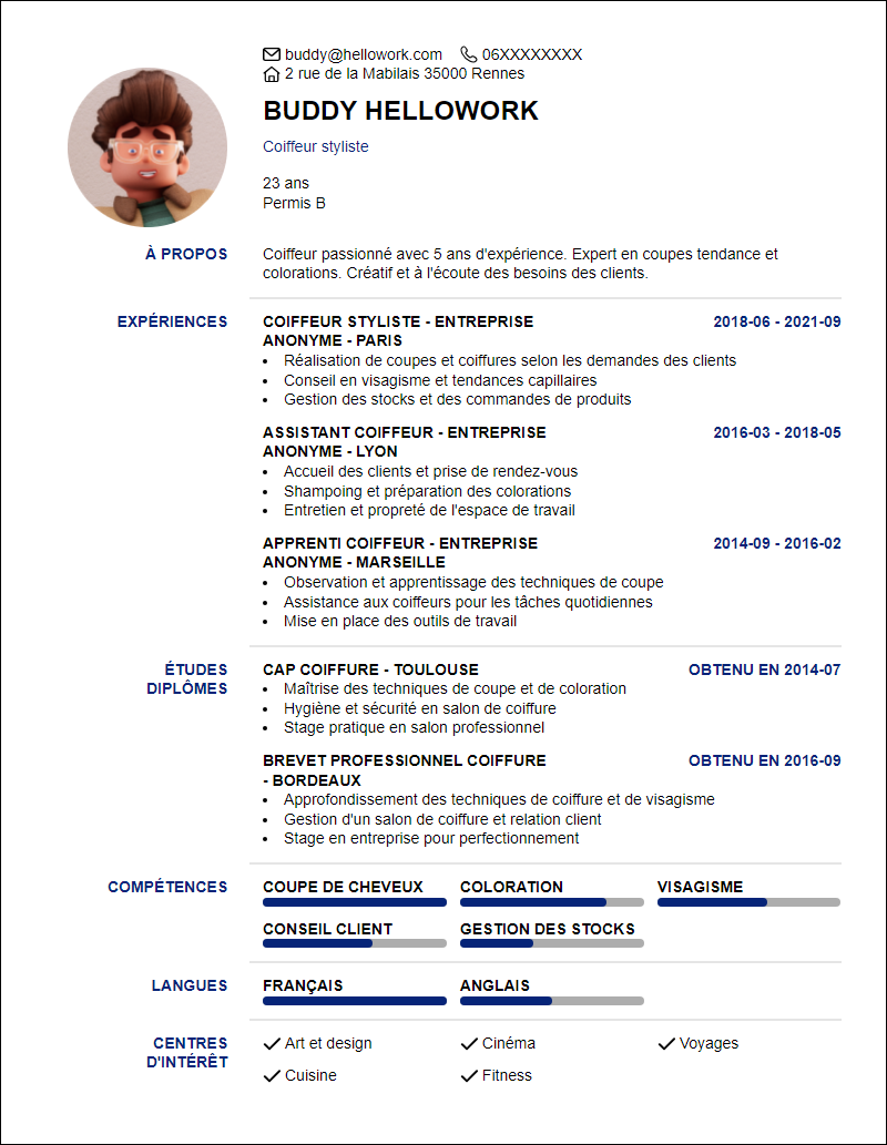 Modèle CV Coiffure Exemple CV Coiffure