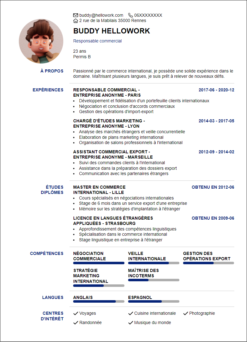 Exemple CV Commerce international