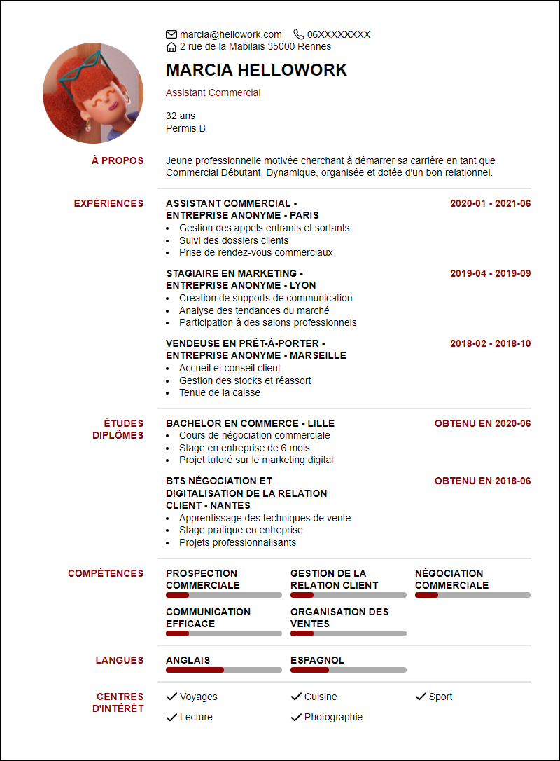 Modèle CV Commercial Debutant Exemple CV Commercial Debutant