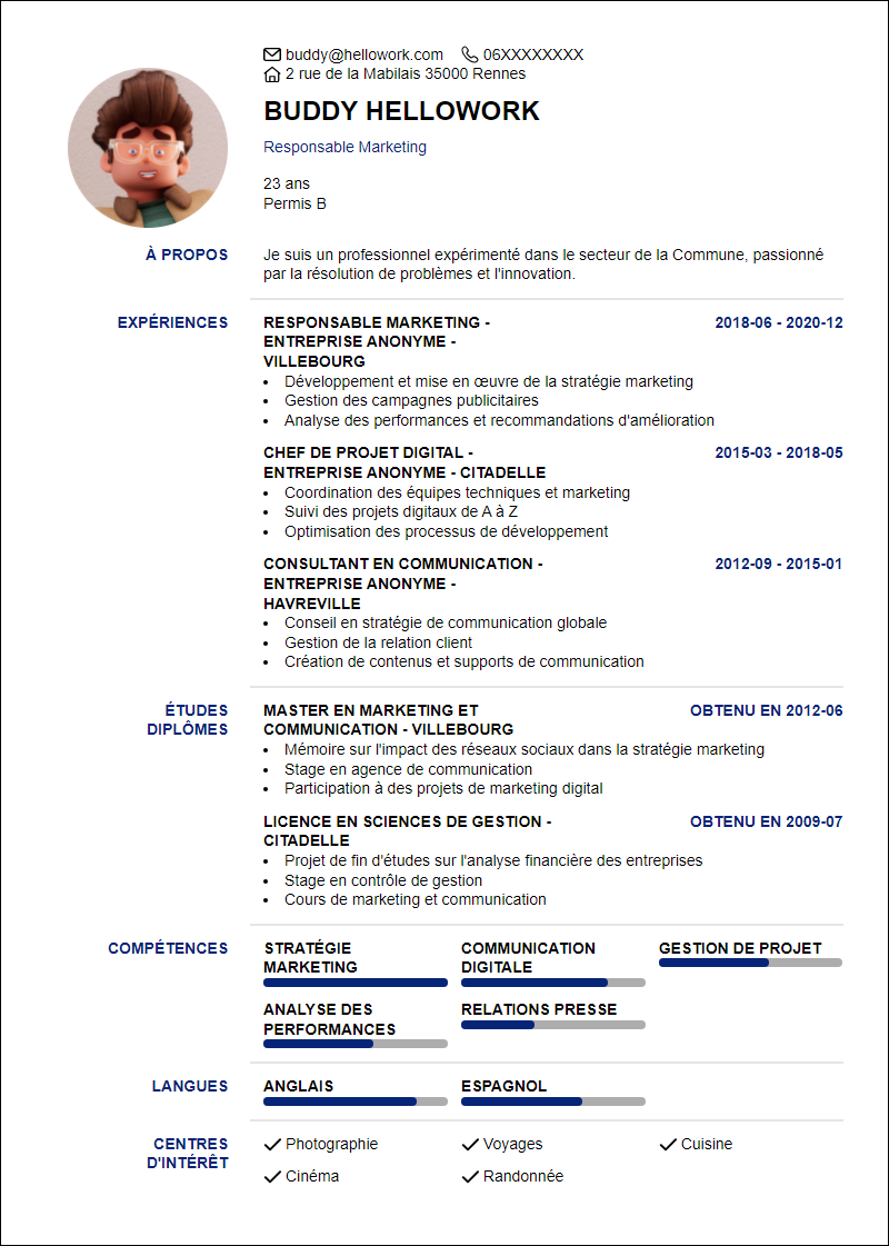 Modèle CV Commune Exemple CV Commune