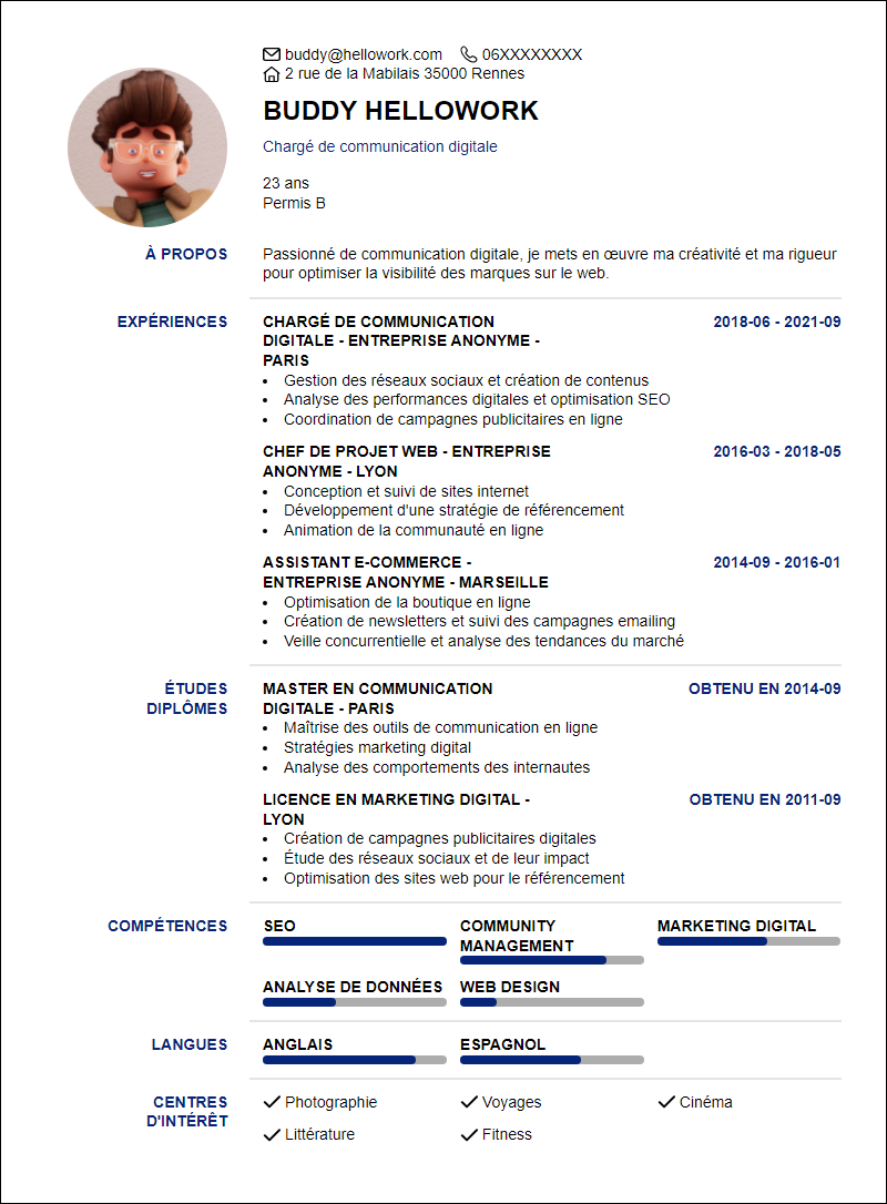 Modèle CV Communication digitale Exemple CV Communication digitale