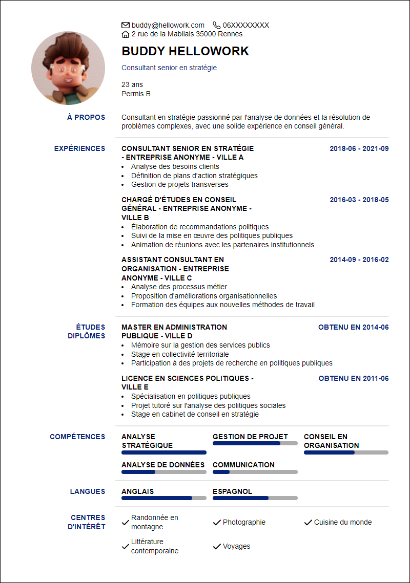 Modèle CV Conseil general Exemple CV Conseil general