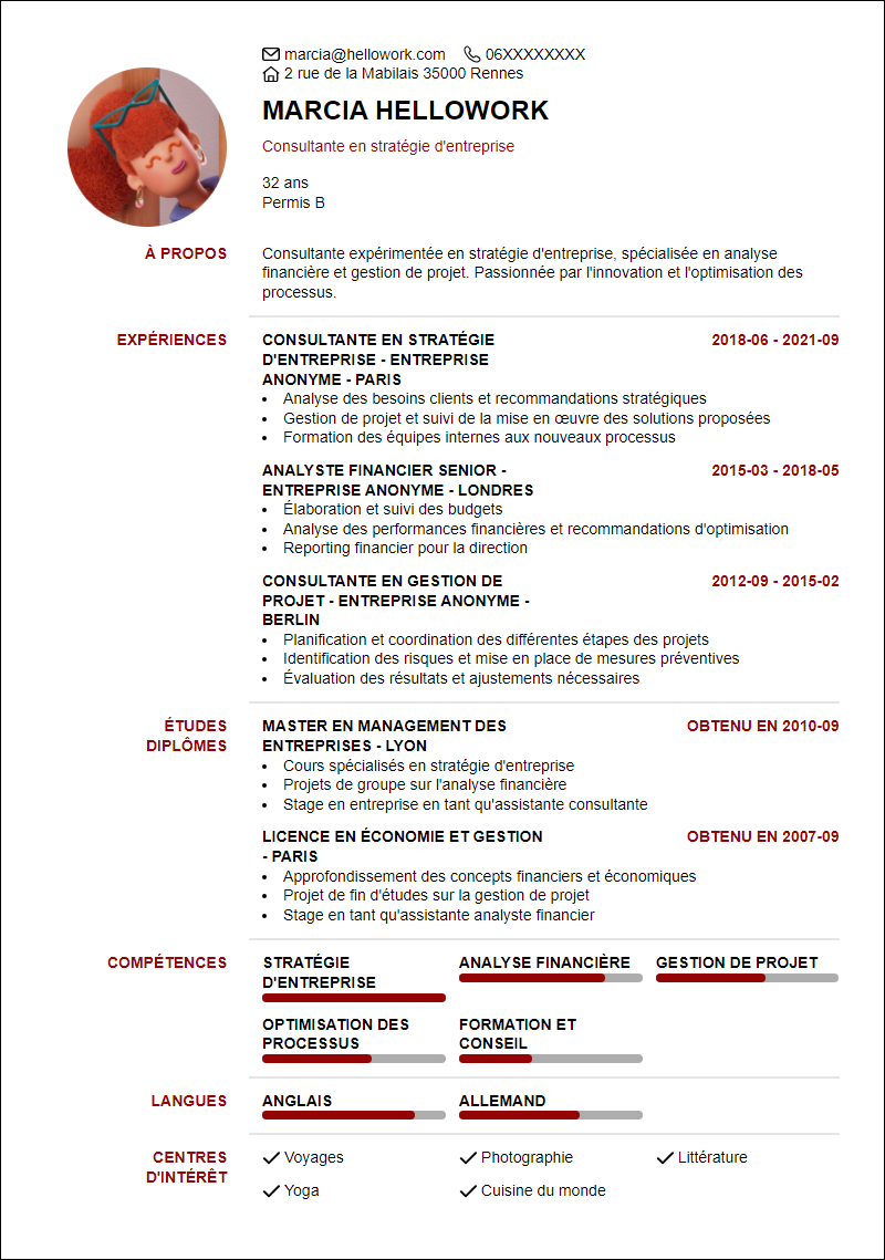 Modèle CV Consultant Exemple CV Consultant