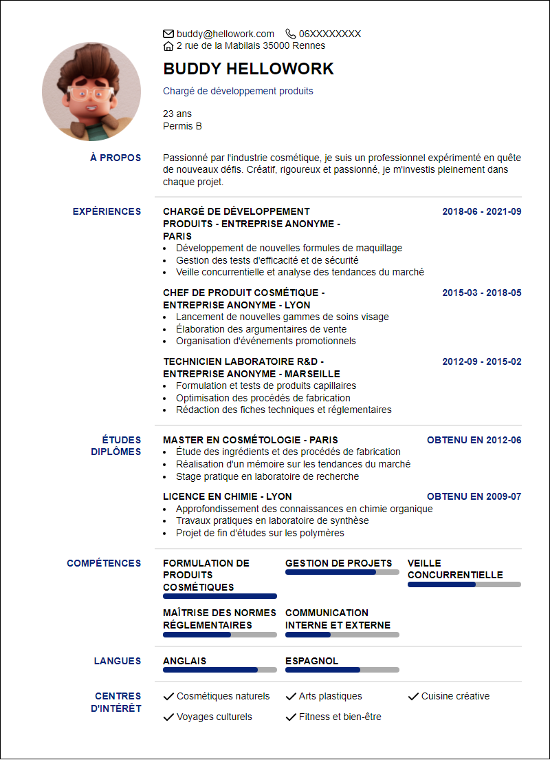 Modèle CV Cosmétique Exemple CV Cosmétique