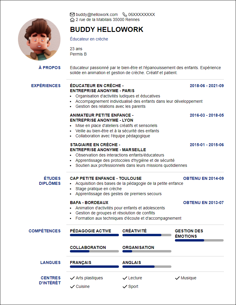 Modèle CV Creche Exemple CV Creche