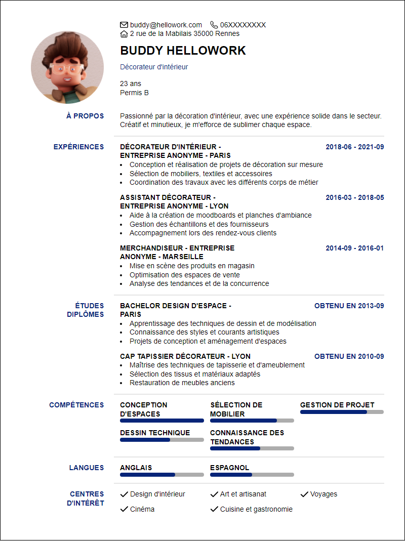 Modèle CV Decoration Exemple CV Decoration
