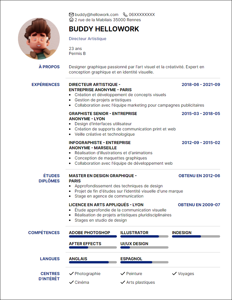 Modèle CV Design graphique Exemple CV Design graphique