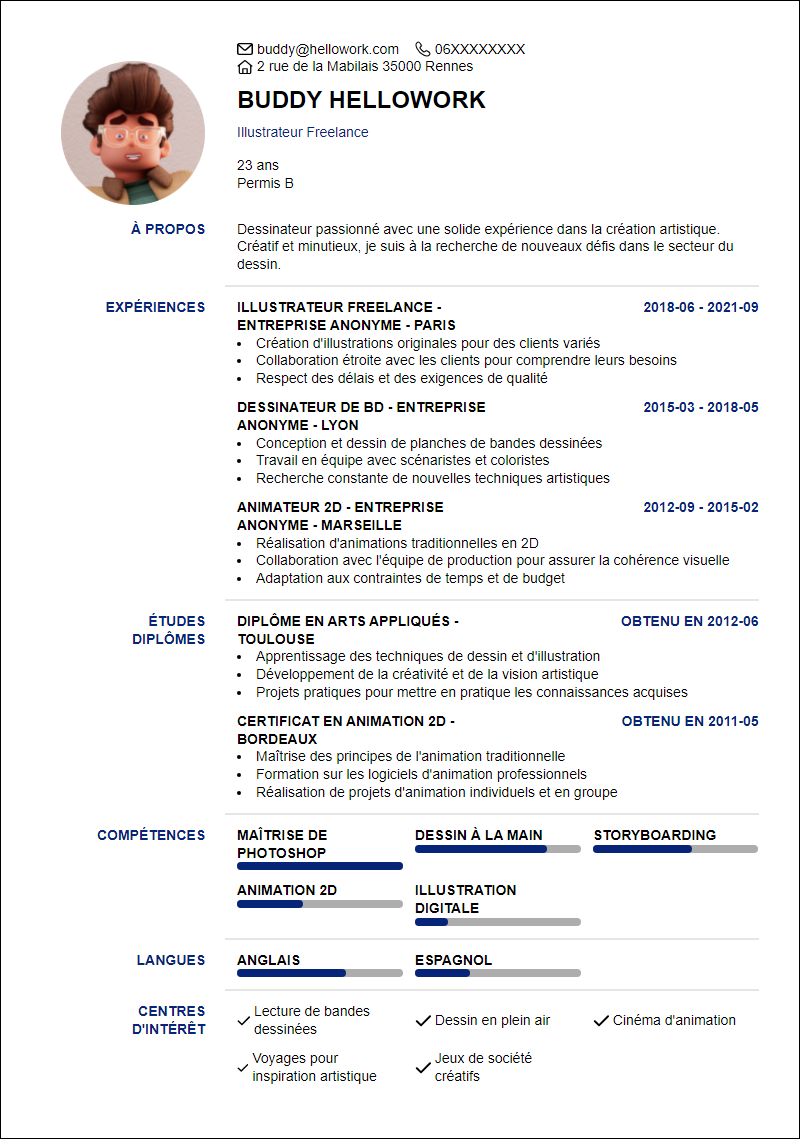Modèle CV Dessin Exemple CV Dessin