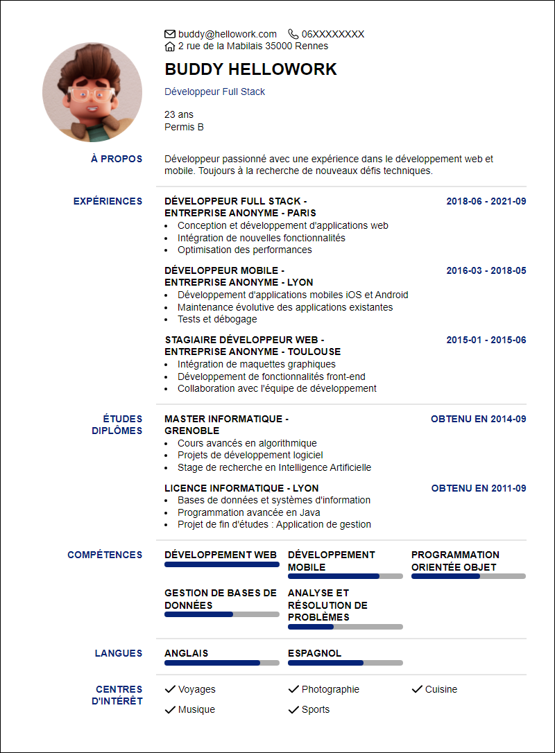 Modèle CV Développement Exemple CV Développement