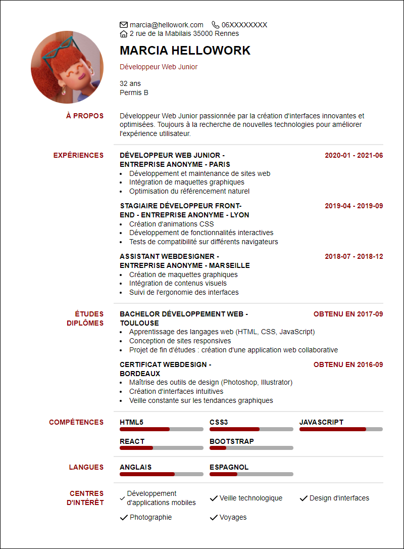 Modèle CV Developpeur Web Junior Exemple CV Developpeur Web Junior